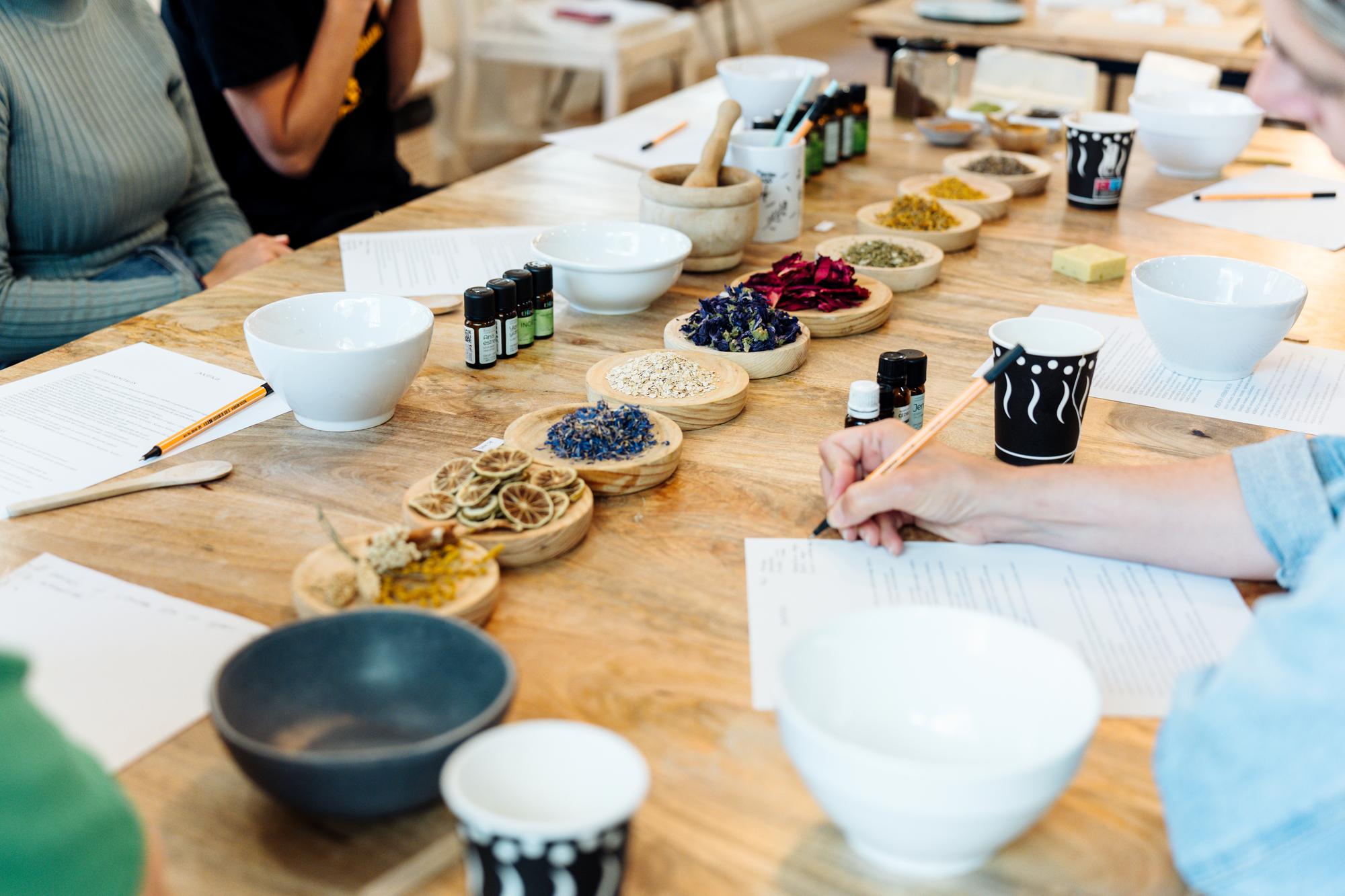 Consultation notes and plated samples on table